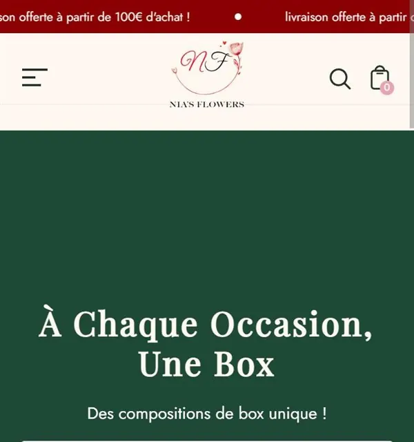Capture sur téléphone du site Nia's Flowers